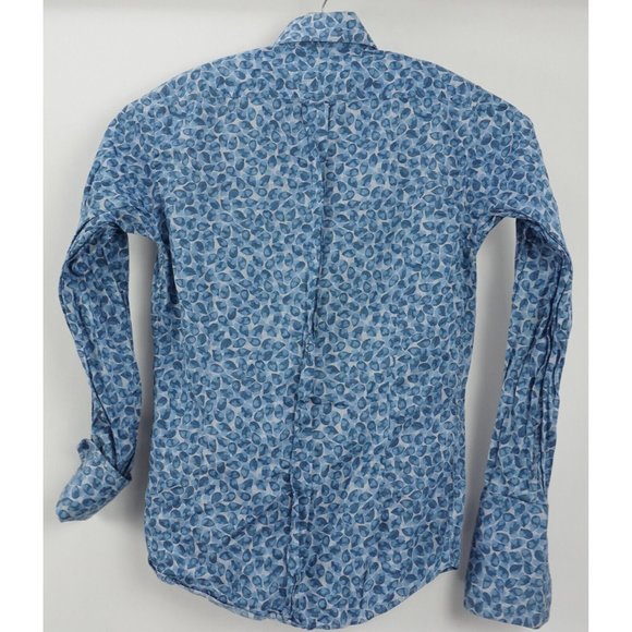 William Hunt Savile Row Men's 15.5 Blue Floral Cotton Luxury Button Up Shirt - Picture 2 of 10